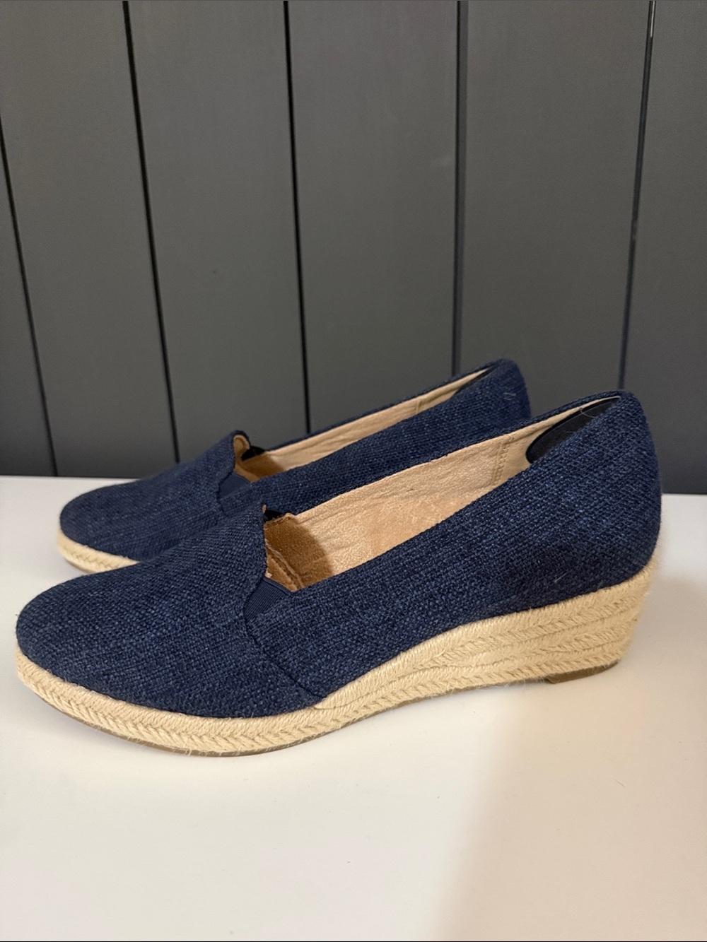 Life Stride Navy Espadrille Wedge Slip-Ons 8.5W